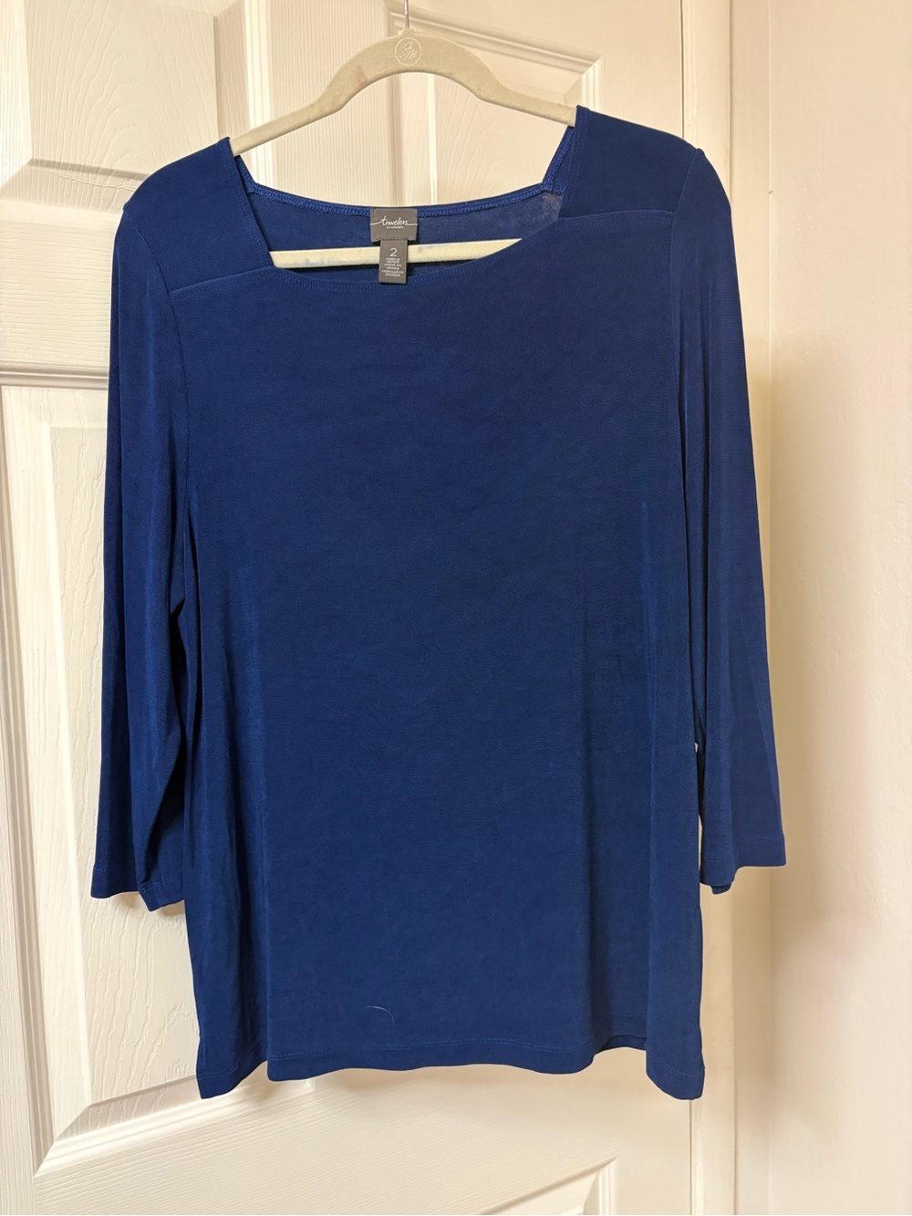 Chico's Colbalt  Blue Square Neck 3/4 Sleeve Top